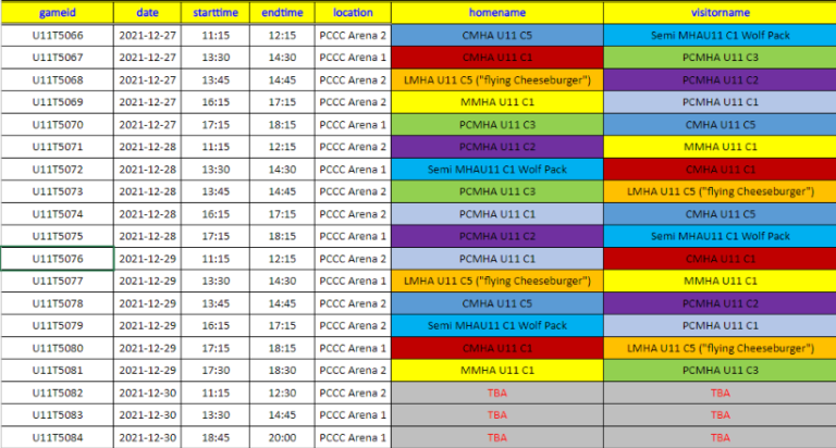 U11 Christmas Tournament Schedule – Port Coquitlam Minor Hockey Association